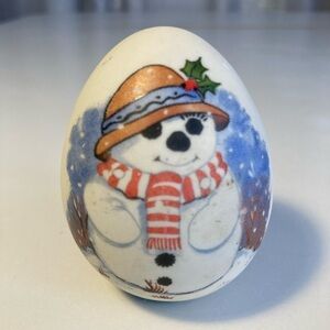 Cute Snowman Holiday Ornament with Hat and Scarf Egg Shape Heavy Paper Weight